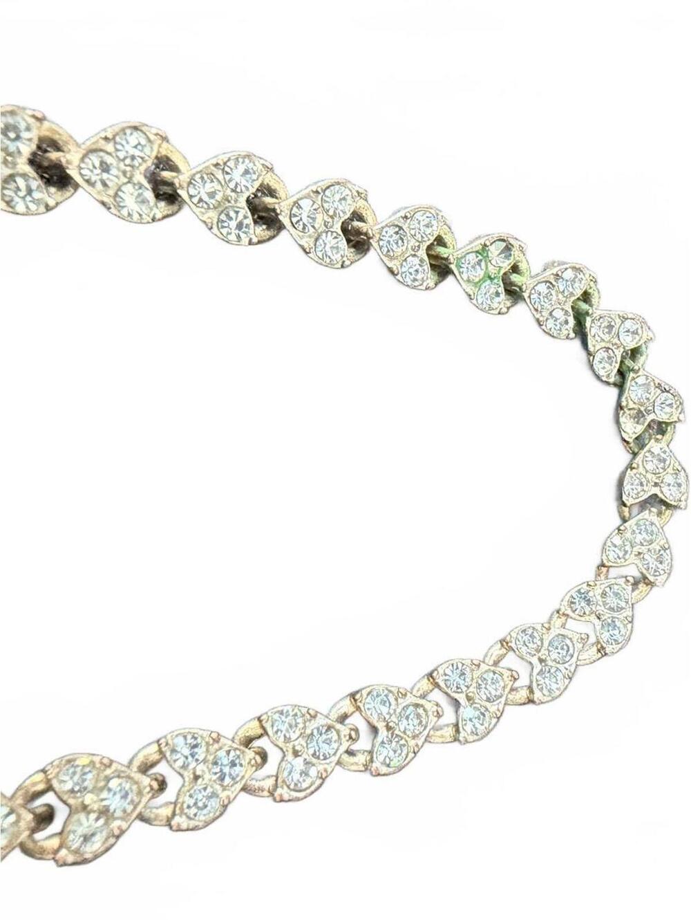 VTG Silver Tone Rhinestone Heart Tennis Bracelet 7"
